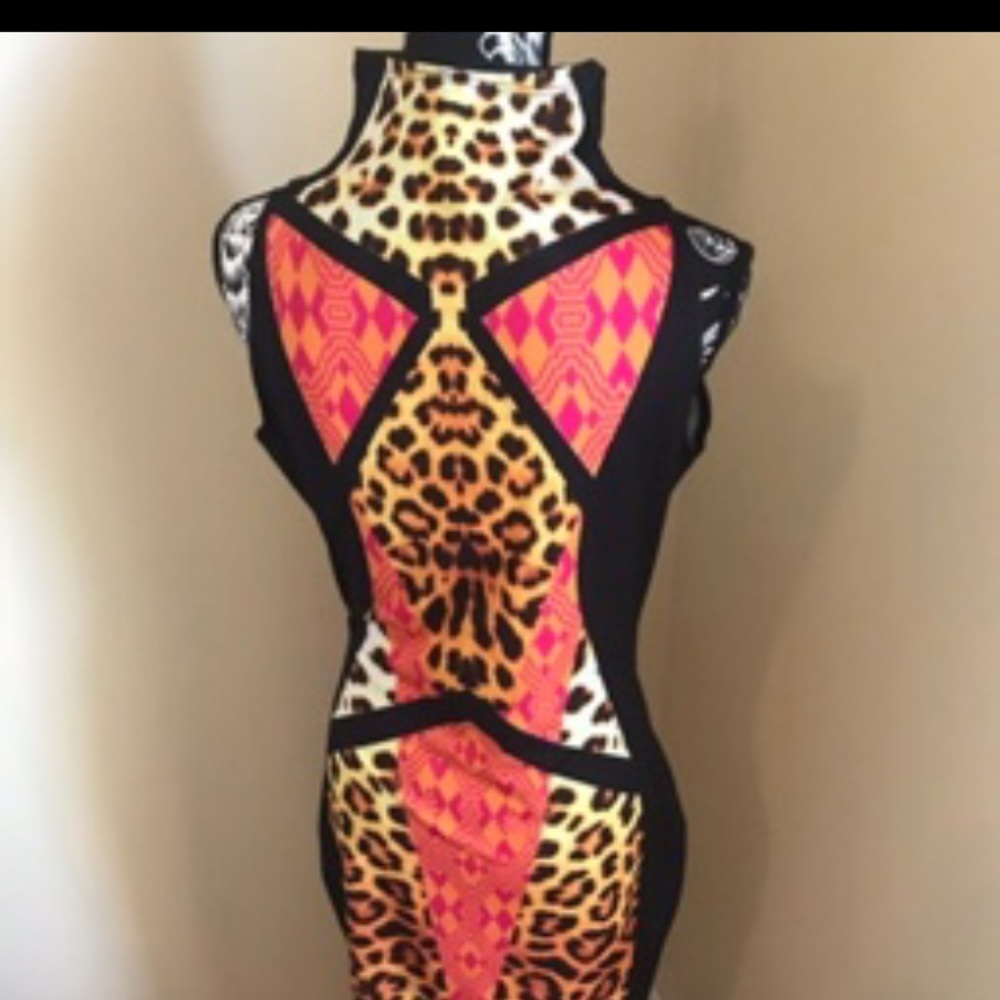🧡🖤❤️ Leopard / multicolored patterned midi dress